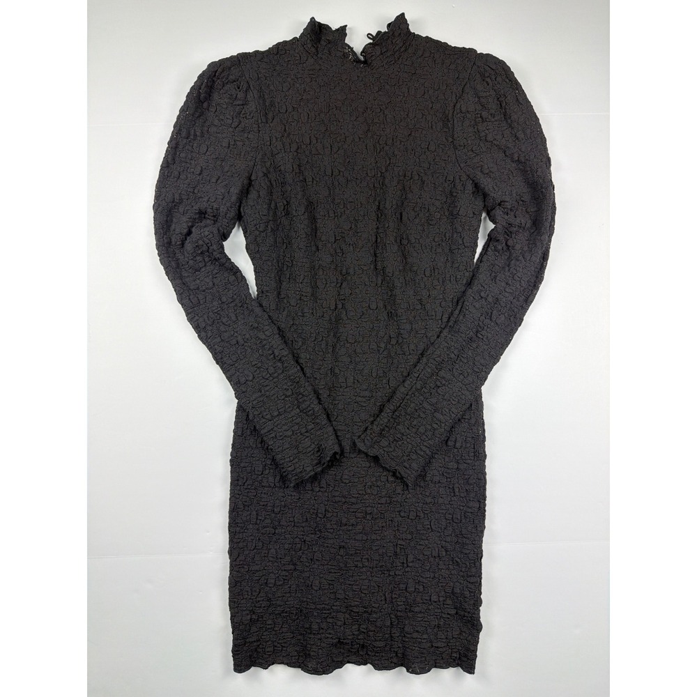 AQUA Womens Black Textured Popcorn Mock Neck Long Sleeve‎ Bodycon Dress Small